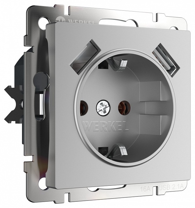 Розетка с заземлением и со шторкой и 2хUSB, без рамки Werkel  W1171506