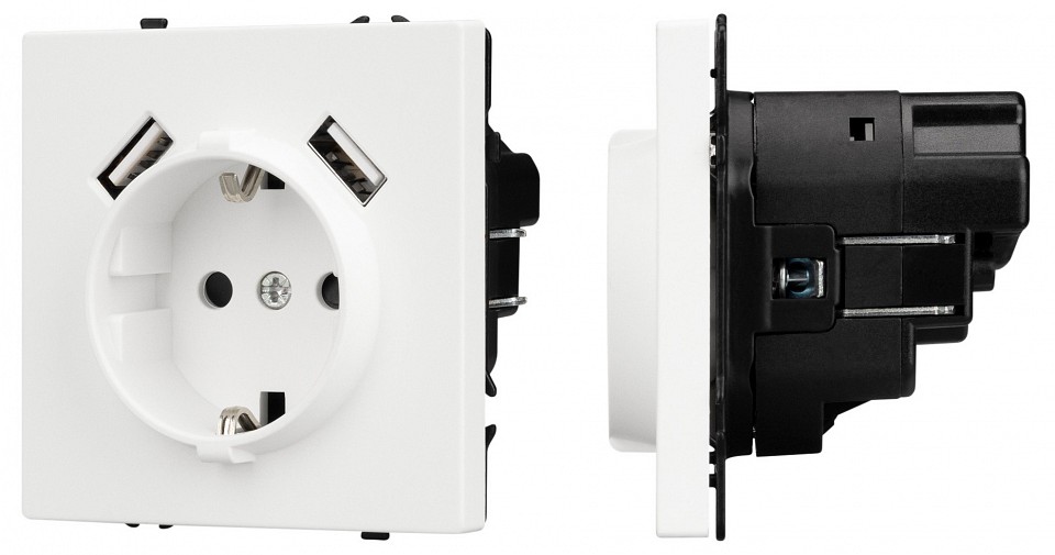 Розетка с заземлением и со шторкой и 2хUSB type A, без рамки Arlight NOBE 054288(1)