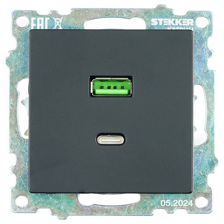 Розетка 2хUSB type A и C без рамки Stekker Катрин 50055