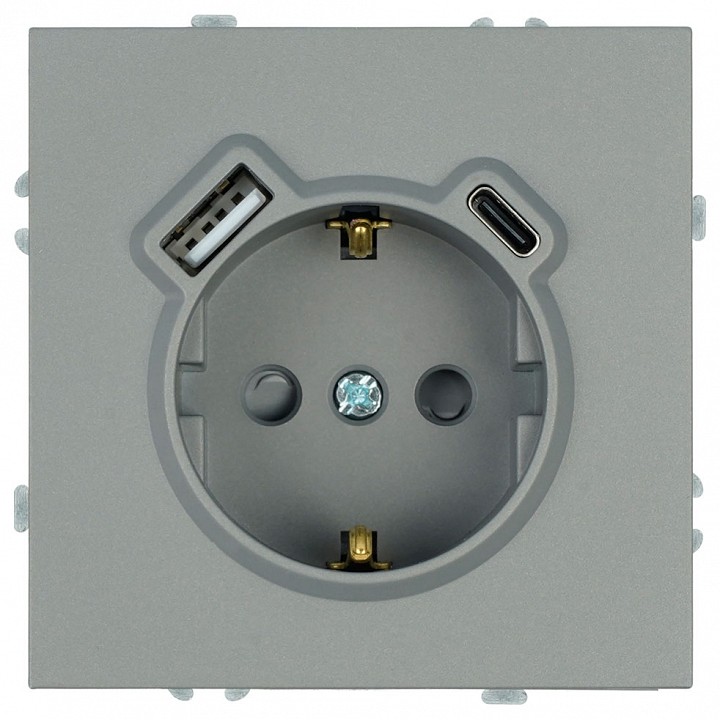 Розетка с заземлением и со шторкой и 2хUSB type A и C, без рамки Stekker Эмили 50219