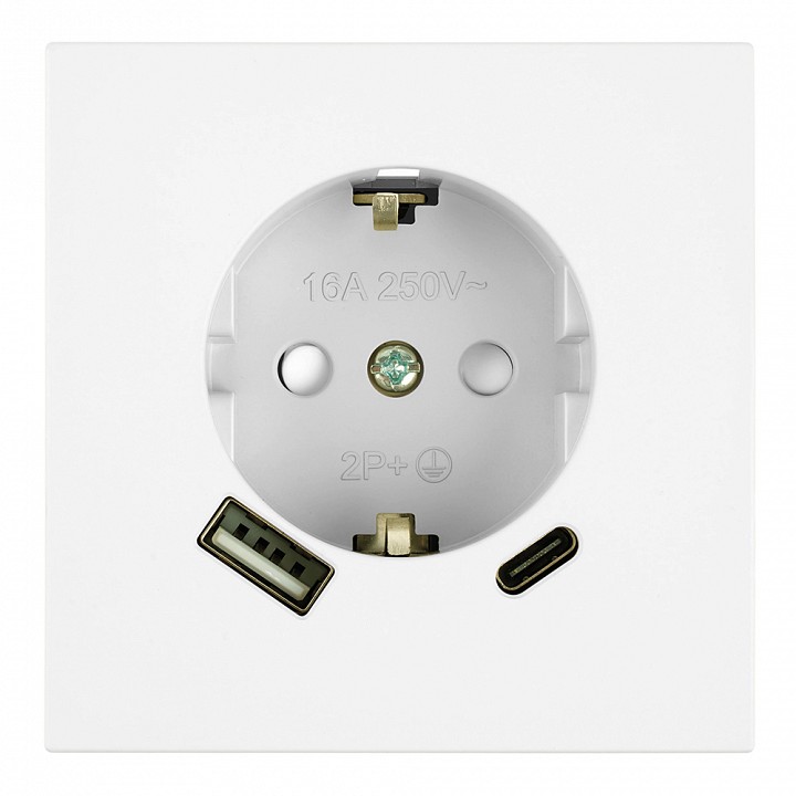 Розетка с заземлением и со шторкой и 2хUSB type A и C, без рамки Stekker Мия 50438
