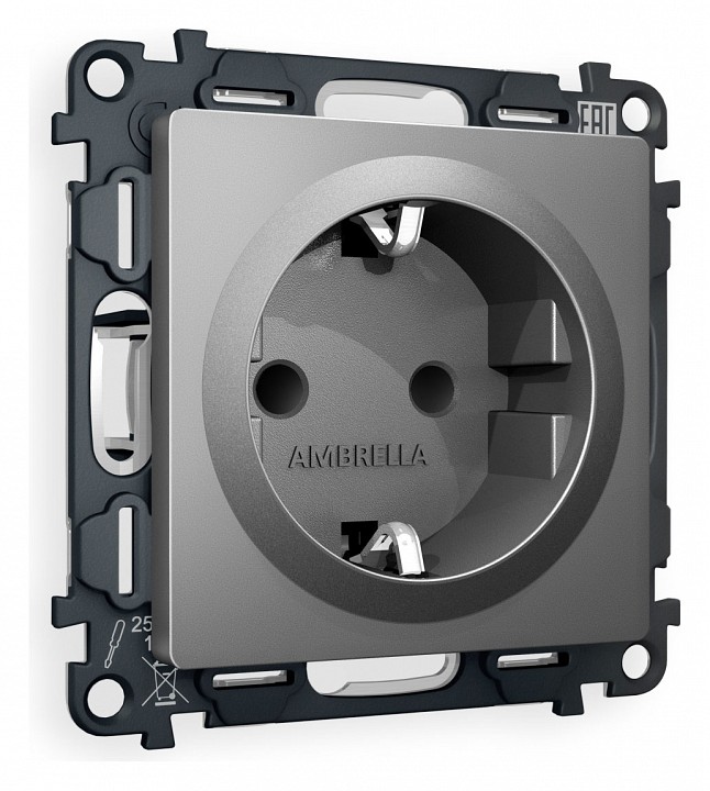 Розетка с заземлением и со шторкой, без рамки Ambrella Volt ALFA MA657010