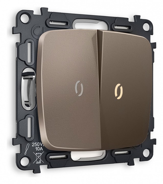Выключатель двухклавишный с подсветкой без рамки Ambrella Volt OMEGA MO634010
