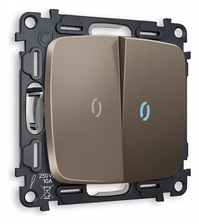Выключатель проходной двухклавишный с подсветкой без рамки Ambrella Volt OMEGA MO634040