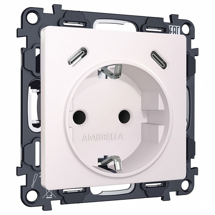 Розетка с заземлением и 2хUSB type C, без рамки Ambrella Volt ALFA MA210510