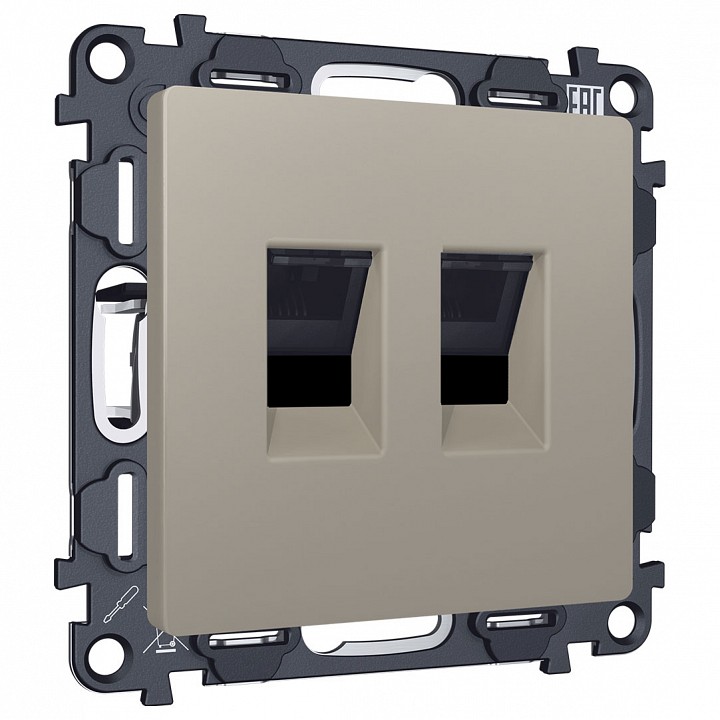 Розетка двойная Ethernet RJ-45 и со шторками, без рамки Ambrella Volt ALFA MA372110