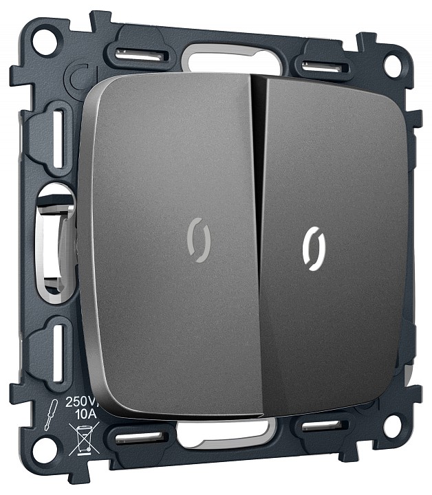 Выключатель самовозвратный двухклавишный с подсветкой, без рамки Ambrella Volt MO MO654055