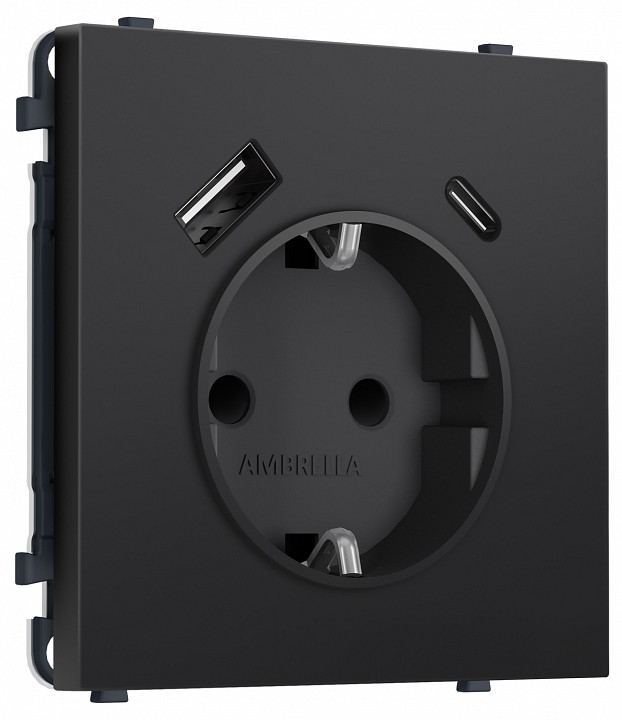 Розетка с заземлением и со шторкой и 2хUSB type A и C, без рамки Ambrella Volt MS MS810010