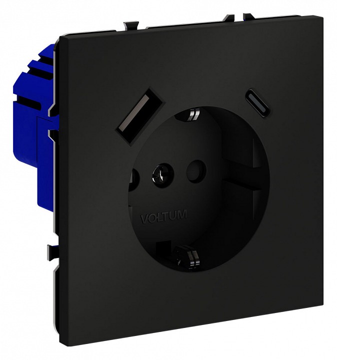 Розетка с заземлением и со шторкой и 2хUSB type A и C, без рамки Voltum S70 VLS040508