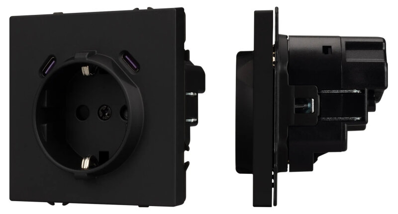 Механизм розетки с заземлением и со шторками и 2хUSB type C Arlight NOBE 061813