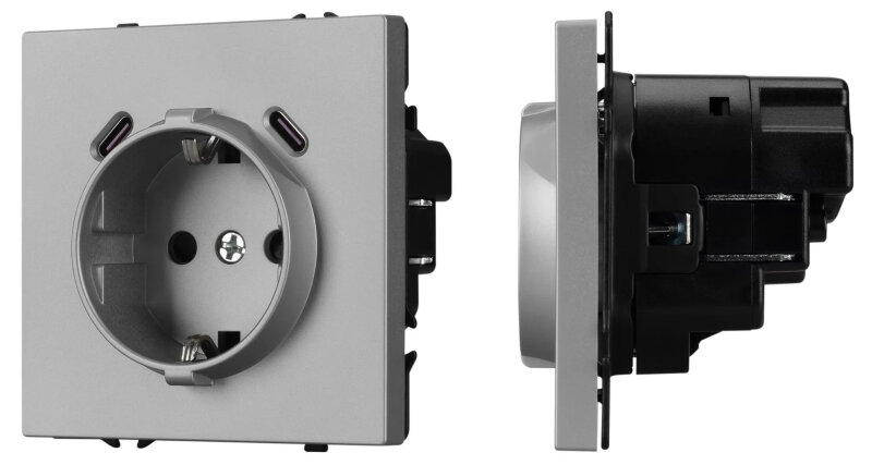 Механизм розетки с заземлением и со шторками и 2хUSB type C Arlight NOBE 061817
