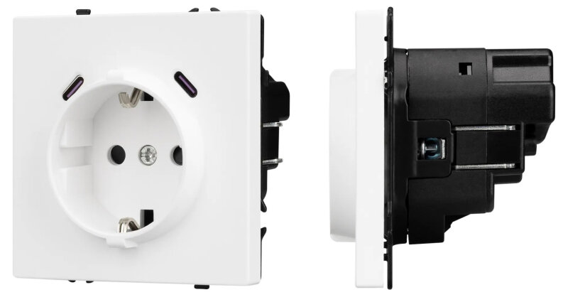 Механизм розетки с заземлением и со шторками и 2хUSB type C Arlight NOBE 061818