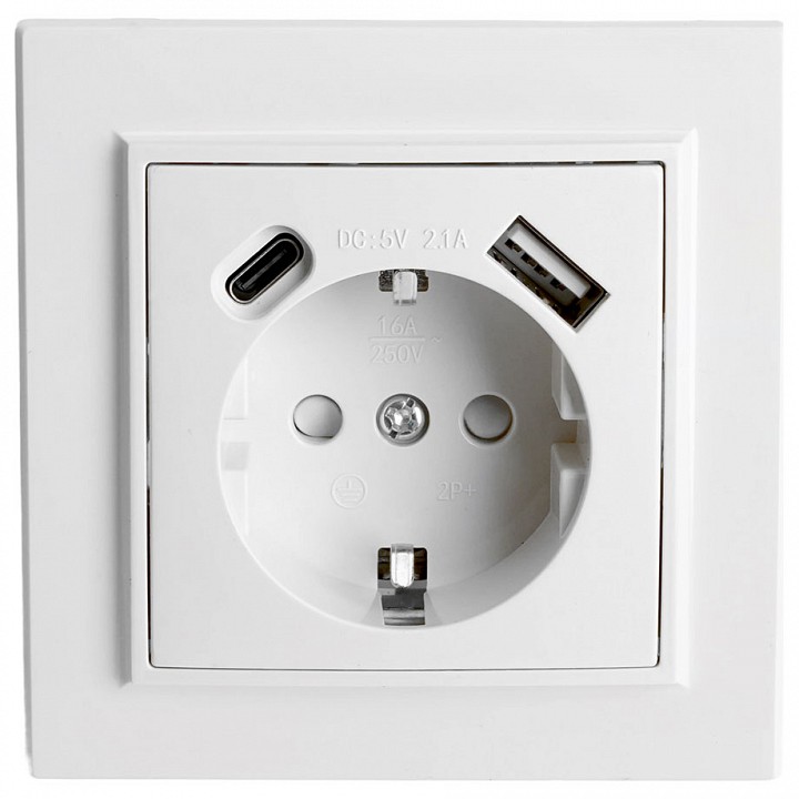 Розетка с заземлением и 2хUSB type A и C Stekker Эрна 50076
