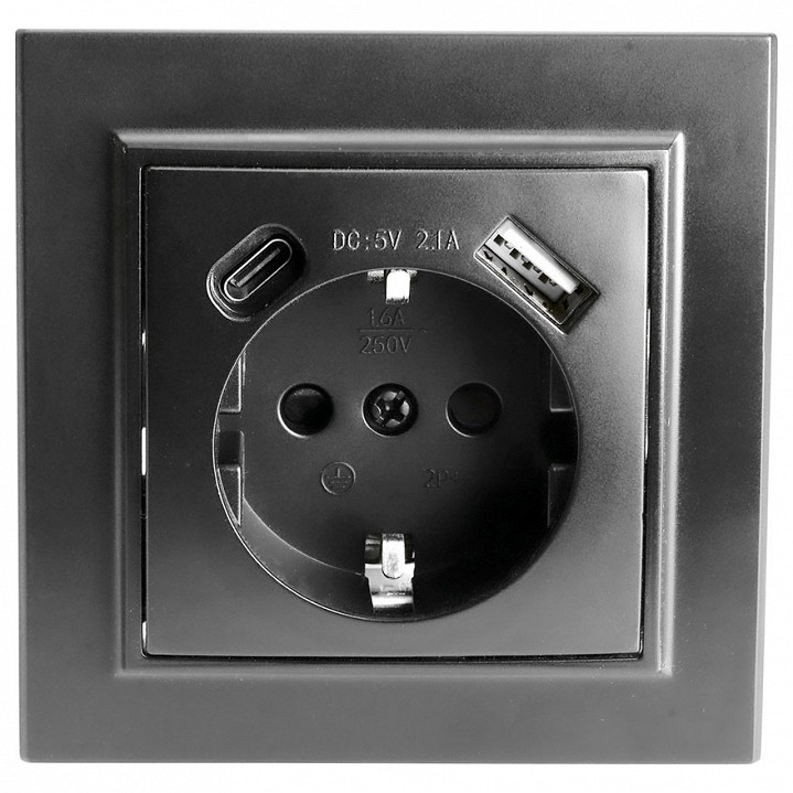 Розетка с заземлением и 2хUSB type A и C, без рамки Stekker Эрна 50078