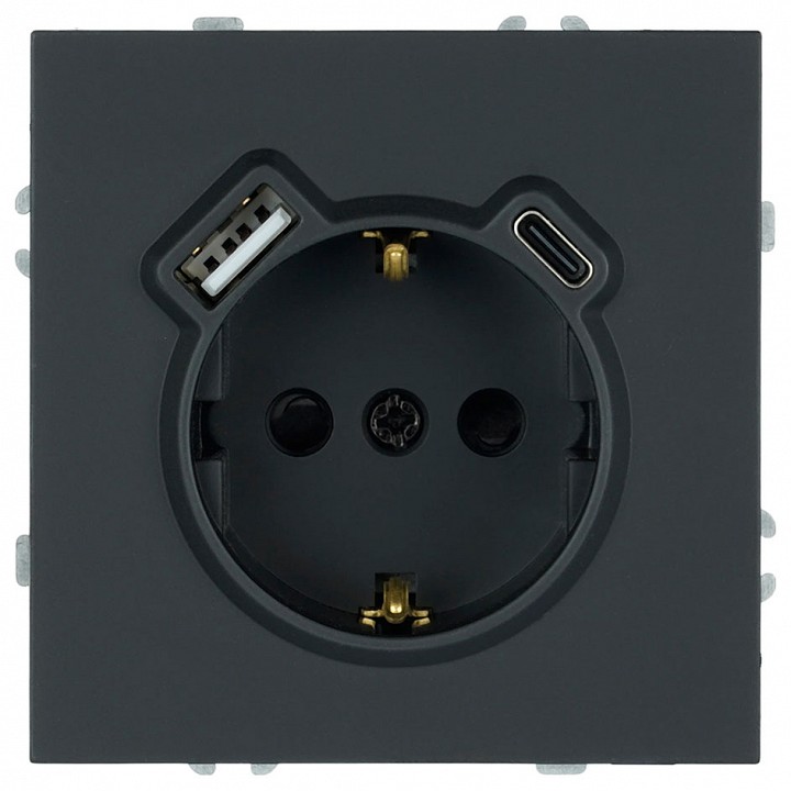 Розетка с заземлением и со шторкой и 2хUSB type A и C, без рамки Stekker Эмили 50218