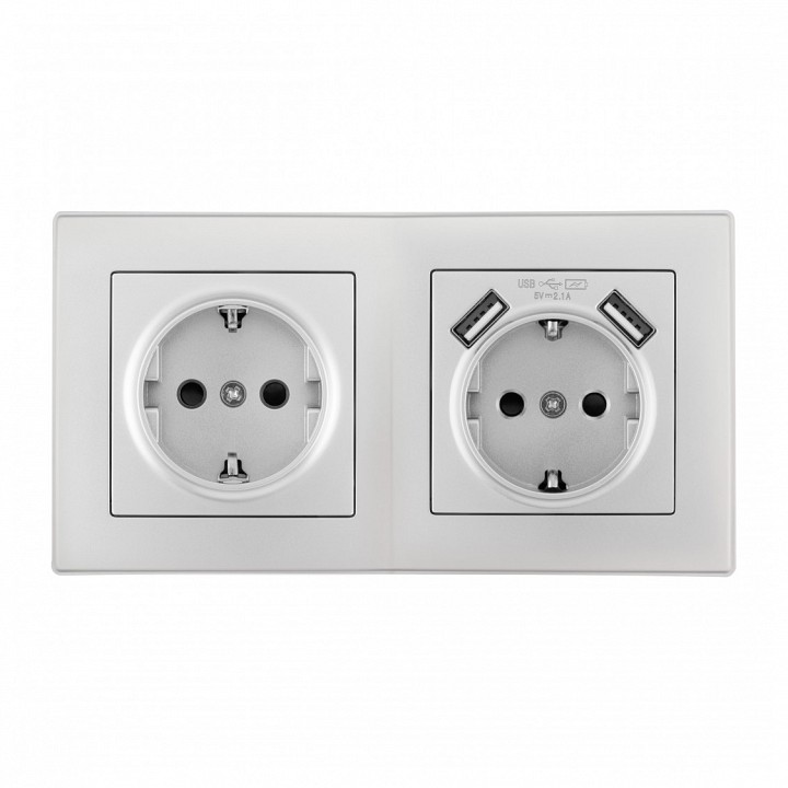 Розетка с заземлением и со шторкой и 2хUSB Arte Milano SET06-2 SET06-2-47-1-40-1 silver