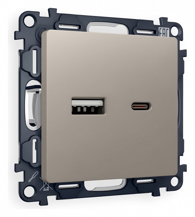 Розетка 2хUSB type A и C без рамки Ambrella Volt ALFA MA371010