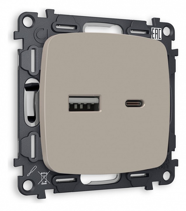 Розетка 2хUSB type A и C без рамки Ambrella Volt OMEGA MO371010