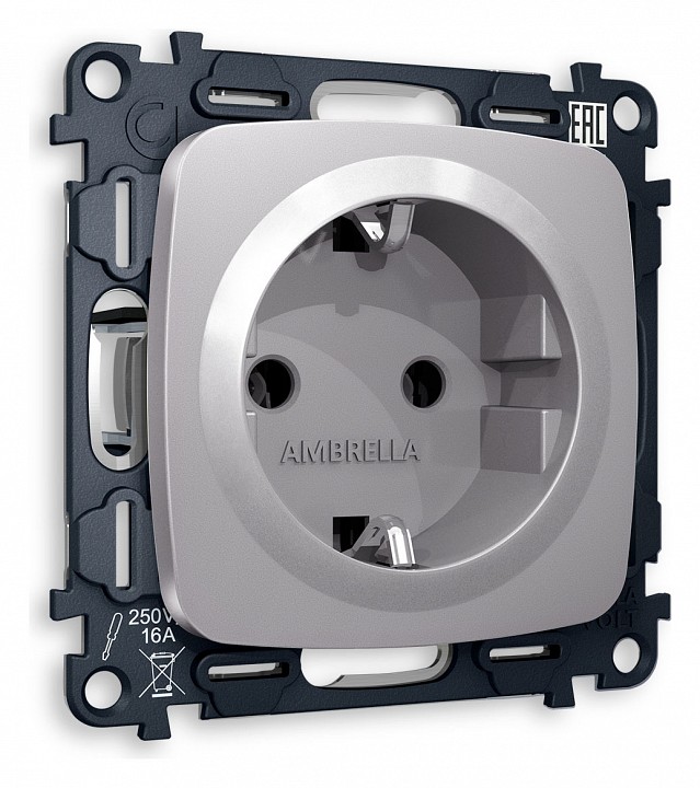 Розетка с заземлением, без рамки Ambrella Volt OMEGA MO506010
