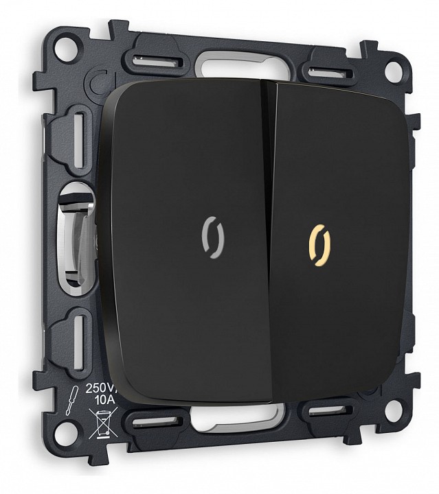 Выключатель двухклавишный с подсветкой без рамки Ambrella Volt OMEGA MO804010