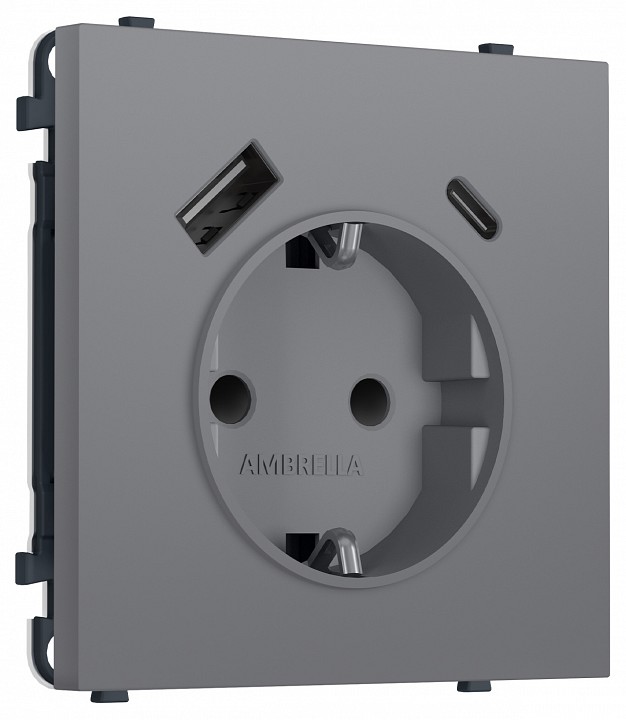 Розетка с заземлением и со шторкой и 2хUSB type A и C, без рамки Ambrella Volt MS MS870010